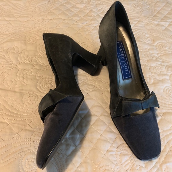 Vintage shoes Karen Scott Edwardian Inspired bow front gray heels - Picture 14 of 14